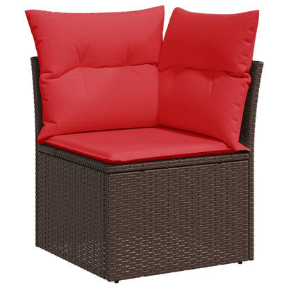 11-delige Loungeset met kussens poly rattan bruin