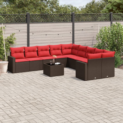 11-delige Loungeset met kussens poly rattan bruin