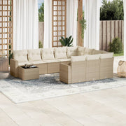 Tuinset 11-delig poly rattan beige met kussens