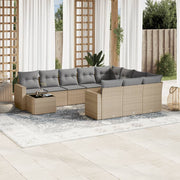 Tuinset 11-delig poly rattan beige met kussens