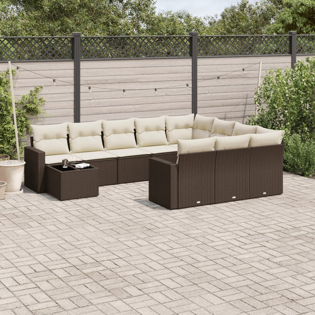 11-delige Loungeset met kussens poly rattan bruin