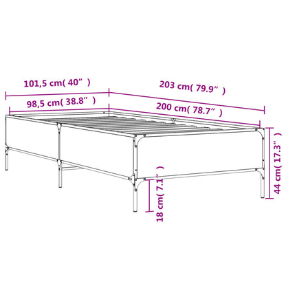 Bedframe bewerkt hout en metaal zwart 100x200 cm