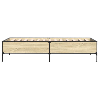 Bedframe bewerkt hout en metaal sonoma eikenkleurig 100x200 cm