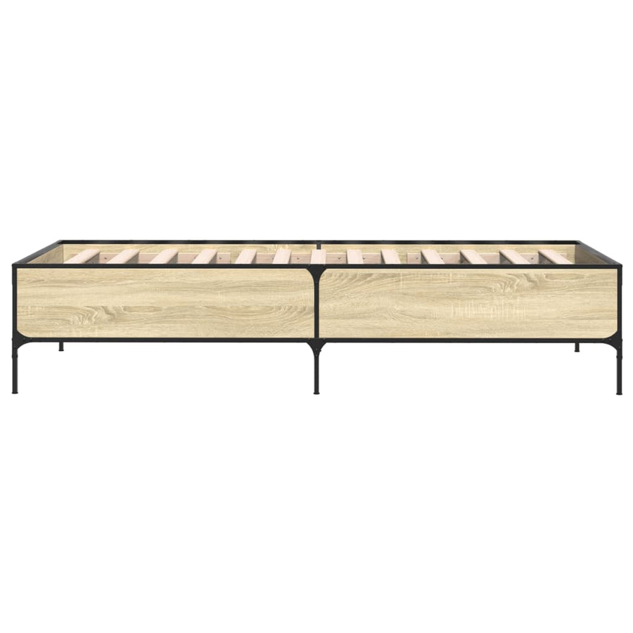 Bedframe bewerkt hout en metaal sonoma eikenkleurig 100x200 cm