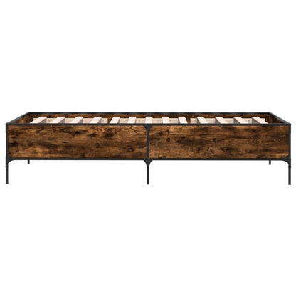 Bedframe bewerkt hout en metaal gerookt eikenkleurig 100x200 cm