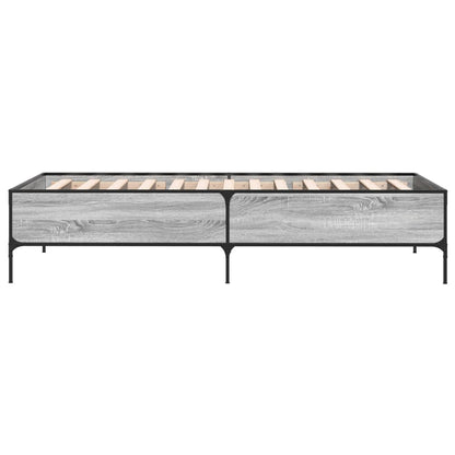 Bedframe bewerkt hout en metaal grijs sonoma eiken 100x200 cm