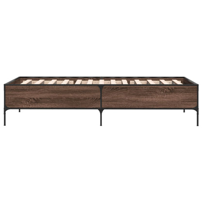 Bedframe bewerkt hout en metaal bruin eikenkleurig 100x200 cm
