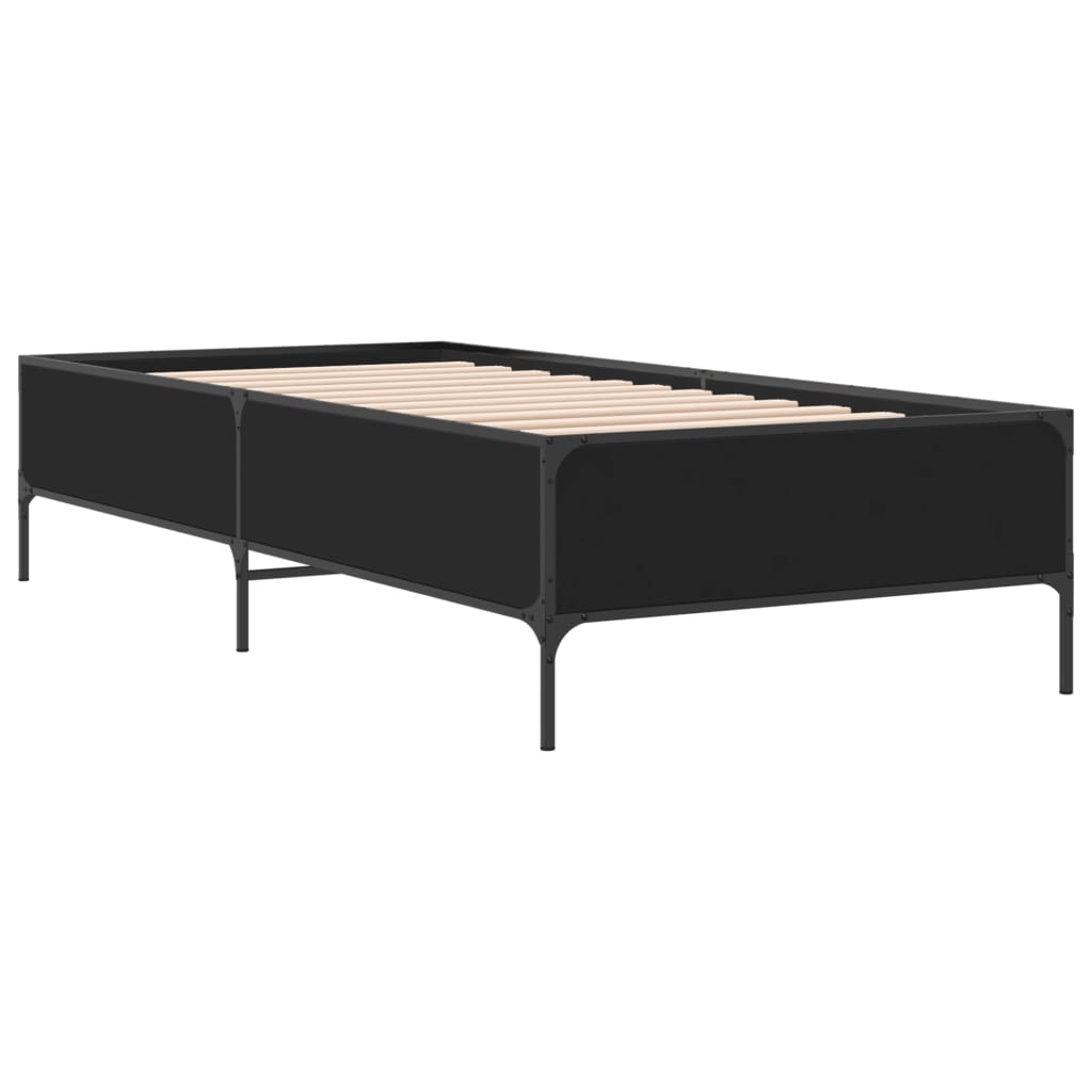 Bedframe bewerkt hout en metaal zwart 90x200 cm