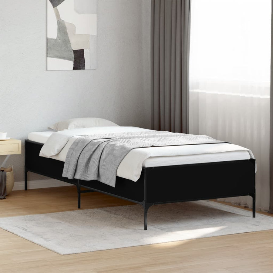Bedframe bewerkt hout en metaal zwart 90x200 cm