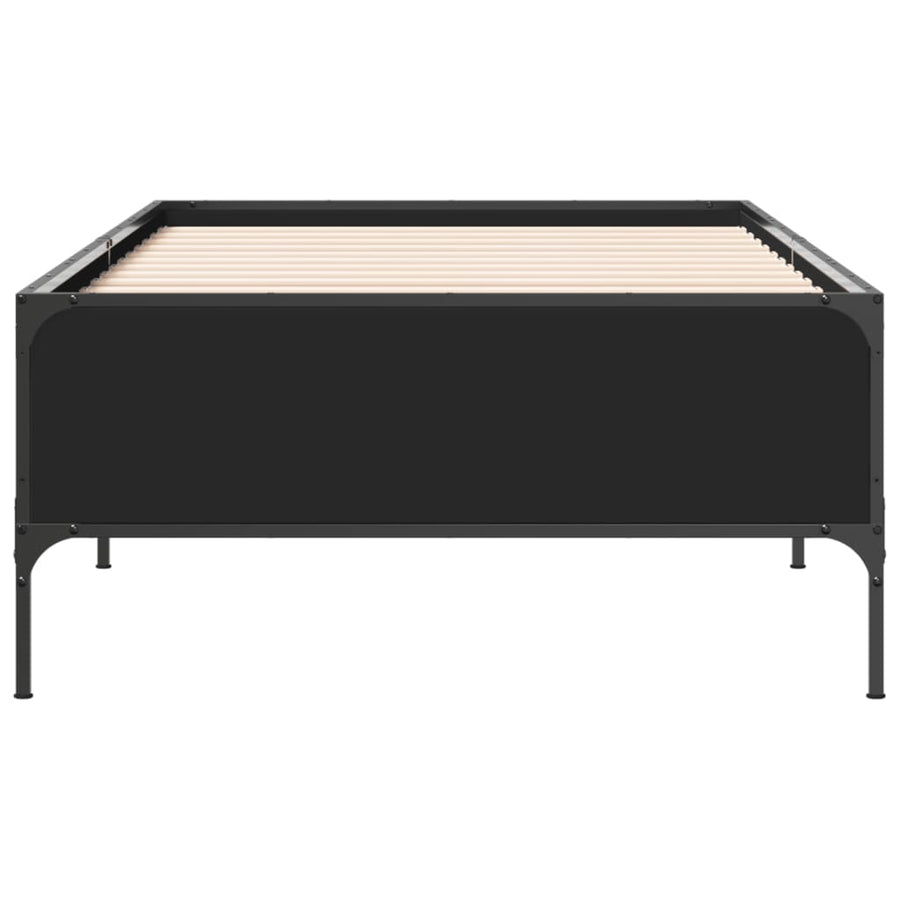 Bedframe bewerkt hout en metaal zwart 90x200 cm