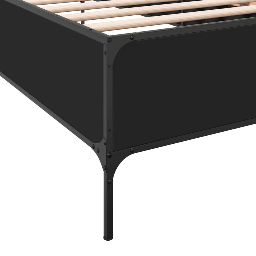 Bedframe bewerkt hout en metaal zwart 90x200 cm