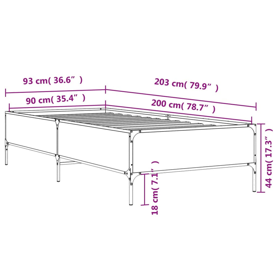 Bedframe bewerkt hout en metaal zwart 90x200 cm