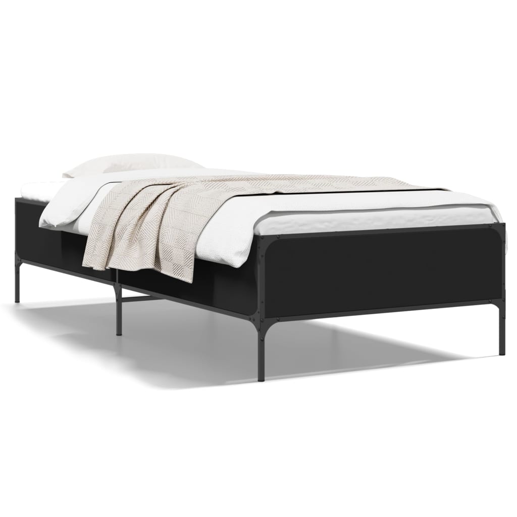 Bedframe bewerkt hout en metaal zwart 90x200 cm