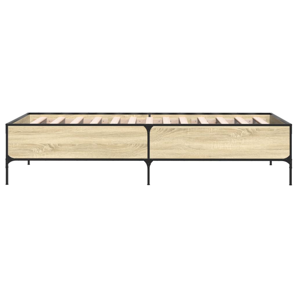 Bedframe bewerkt hout en metaal sonoma eikenkleurig 90x200 cm