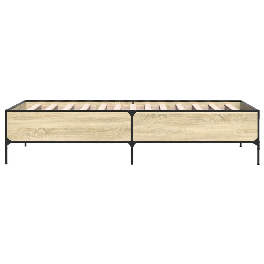 Bedframe bewerkt hout en metaal sonoma eikenkleurig 90x200 cm