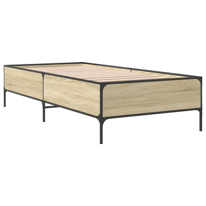 Bedframe bewerkt hout en metaal sonoma eikenkleurig 90x200 cm