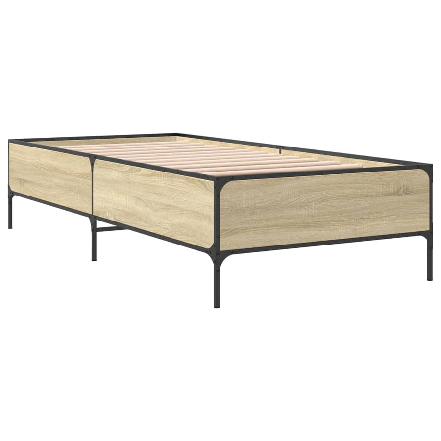 Bedframe bewerkt hout en metaal sonoma eikenkleurig 90x200 cm