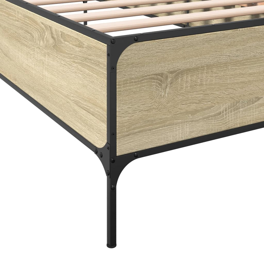 Bedframe bewerkt hout en metaal sonoma eikenkleurig 90x200 cm