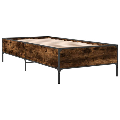 Bedframe bewerkt hout en metaal gerookt eikenkleurig 90x200 cm