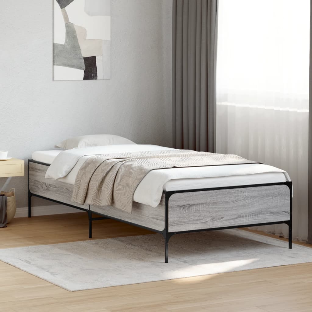 Bedframe bewerkt hout en metaal grijs sonoma eiken 90x200 cm