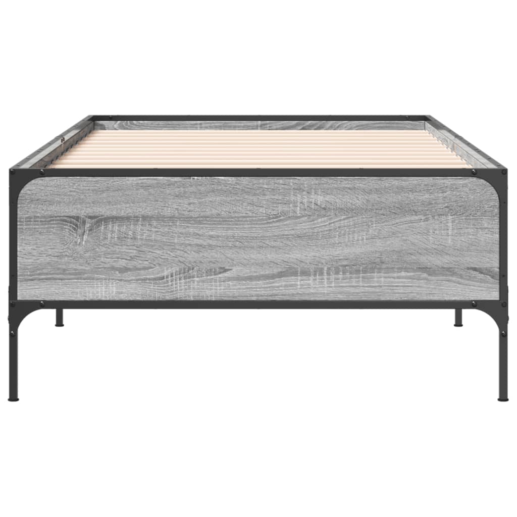 Bedframe bewerkt hout en metaal grijs sonoma eiken 90x200 cm