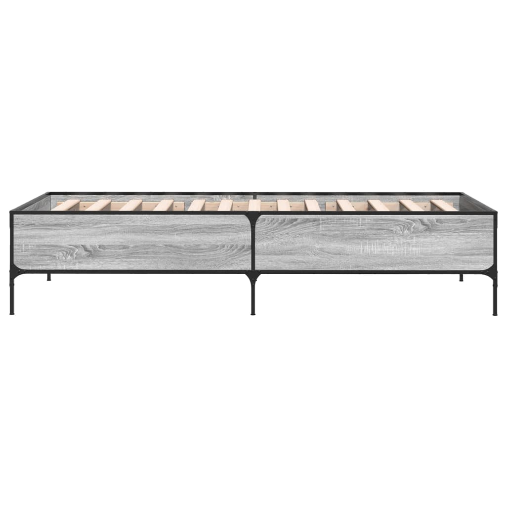 Bedframe bewerkt hout en metaal grijs sonoma eiken 90x200 cm