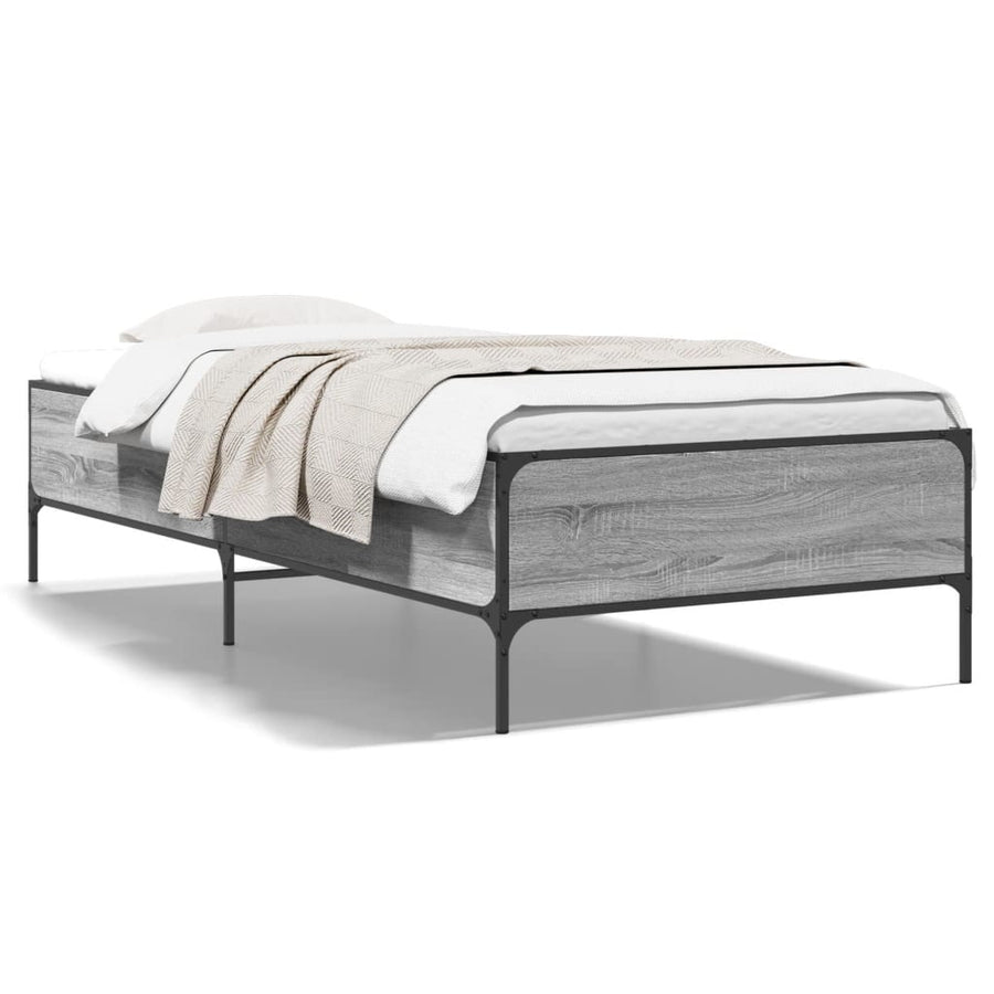 Bedframe bewerkt hout en metaal grijs sonoma eiken 90x200 cm