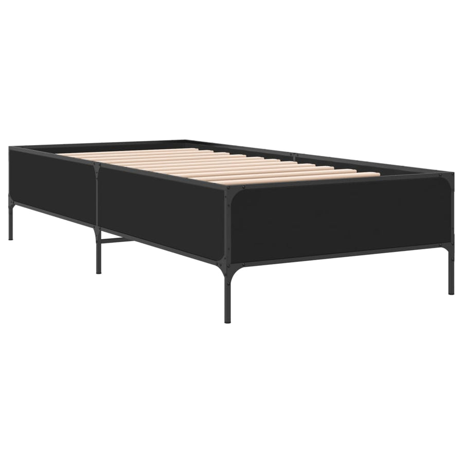Bedframe bewerkt hout en metaal zwart 90x190 cm