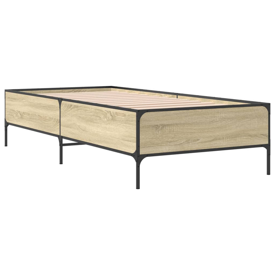 Bedframe bewerkt hout en metaal sonoma eikenkleurig 90x190 cm