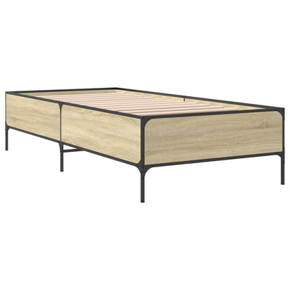 Bedframe bewerkt hout en metaal sonoma eikenkleurig 90x190 cm