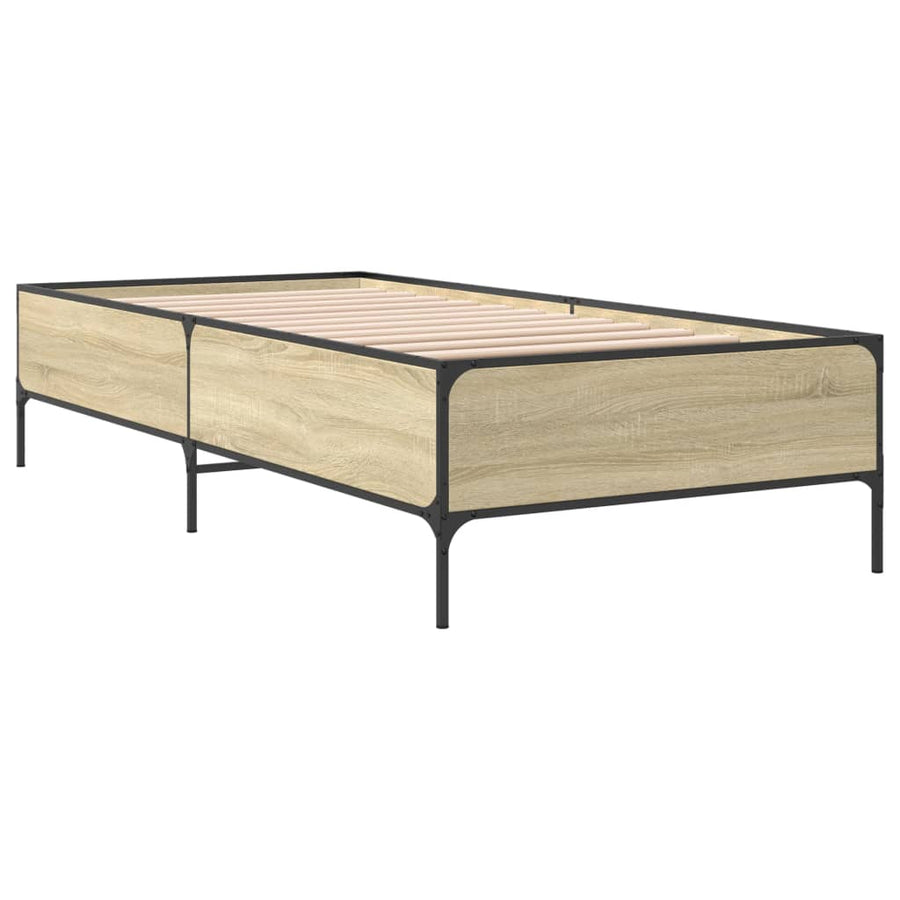 Bedframe bewerkt hout en metaal sonoma eikenkleurig 90x190 cm