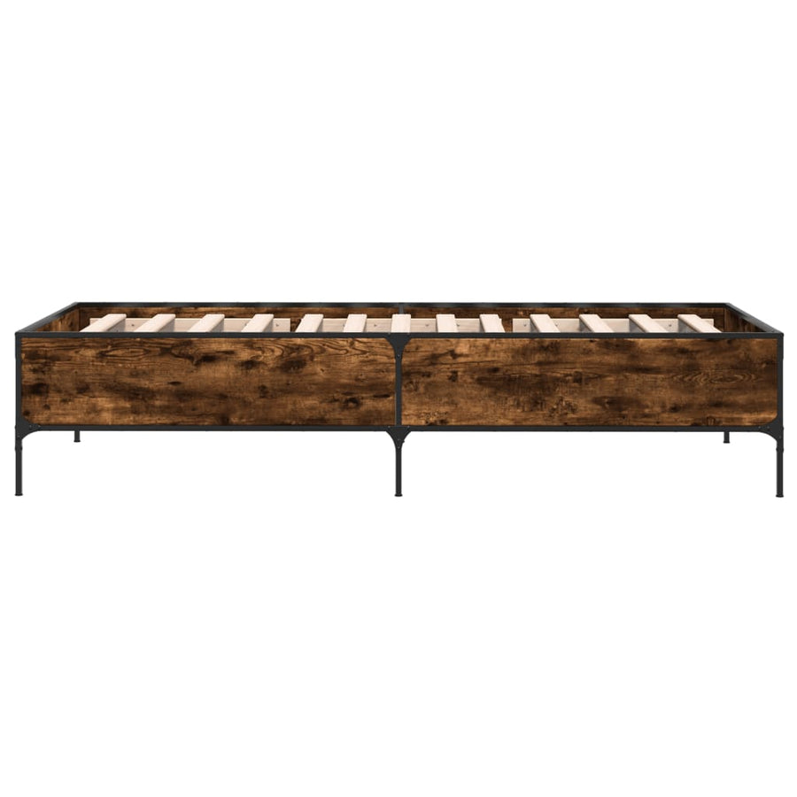 Bedframe bewerkt hout en metaal gerookt eikenkleurig 90x190 cm