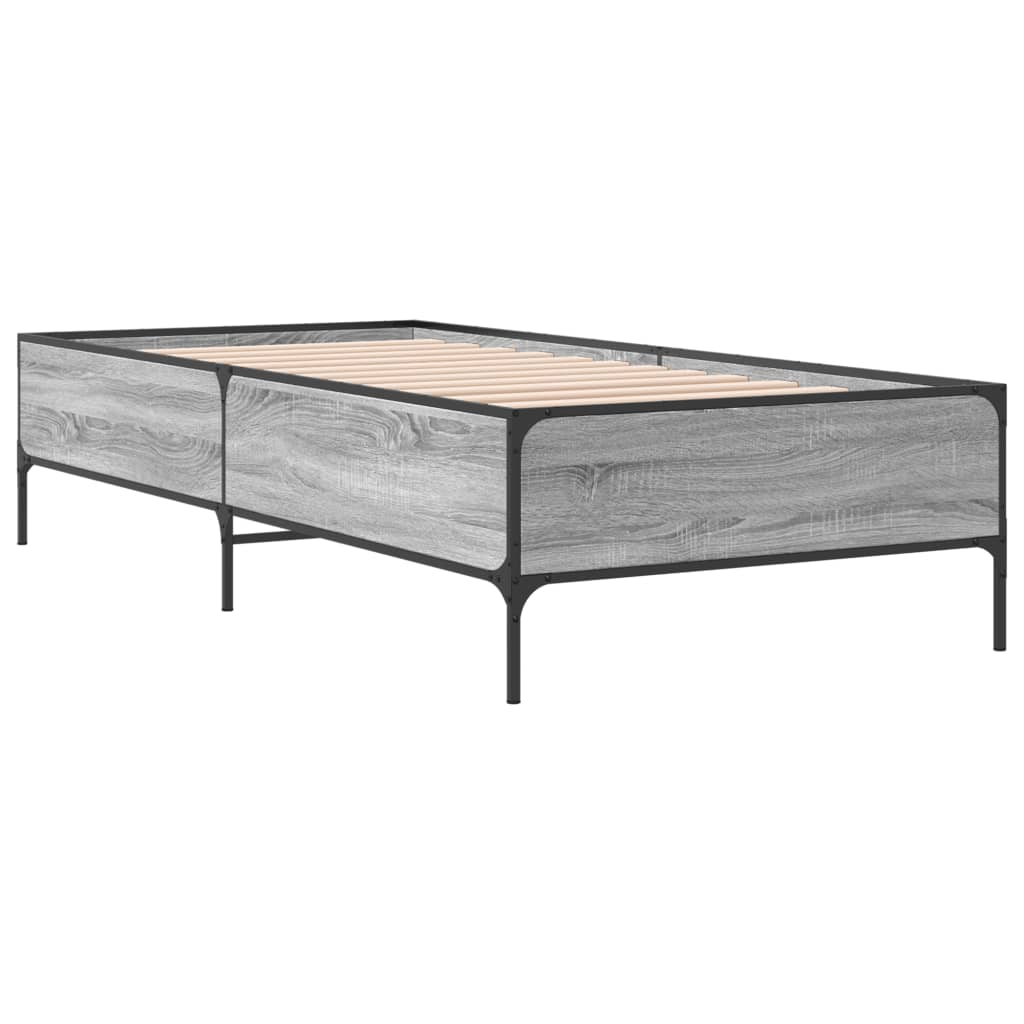 Bedframe bewerkt hout en metaal grijs sonoma eiken 90x190 cm