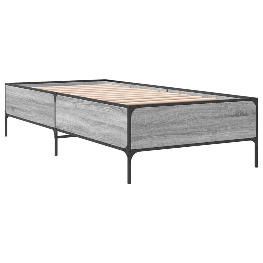 Bedframe bewerkt hout en metaal grijs sonoma eiken 90x190 cm