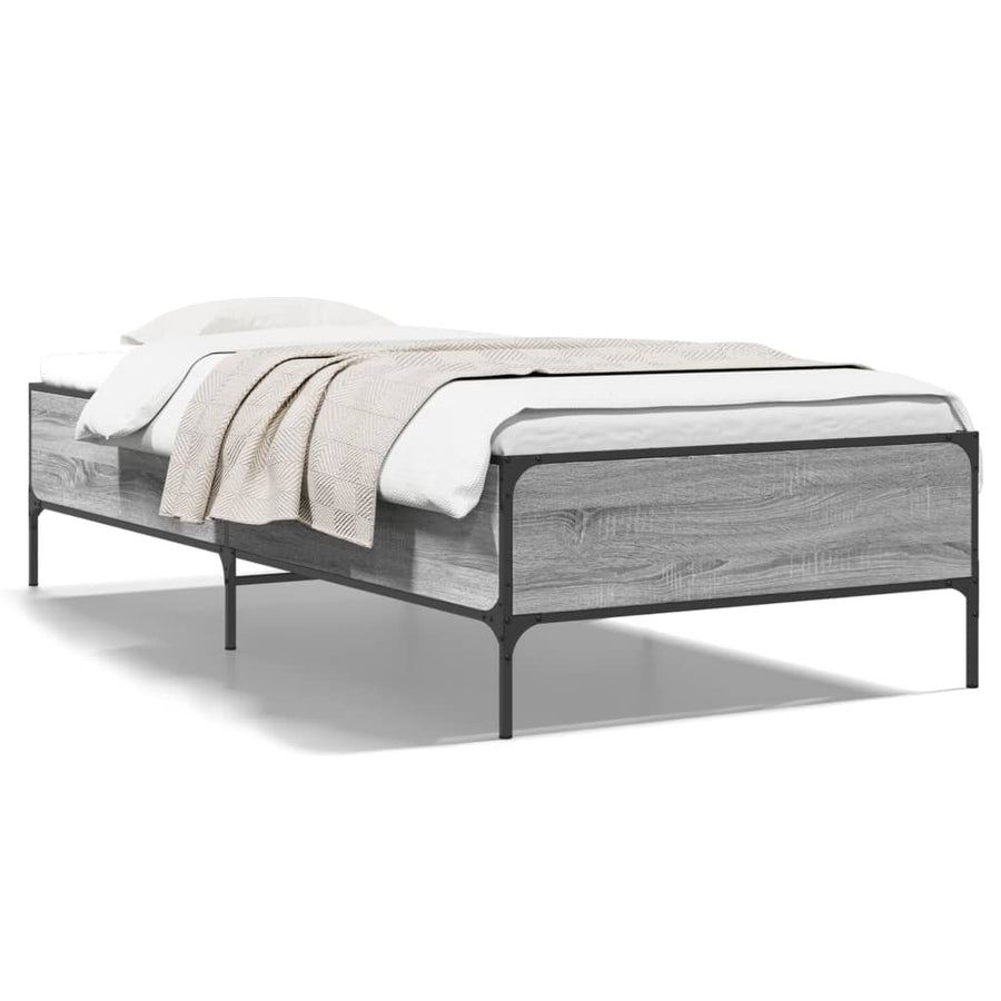 Bedframe bewerkt hout en metaal grijs sonoma eiken 90x190 cm
