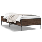 Bedframe bewerkt hout metaal 90x190 cm bruin eiken