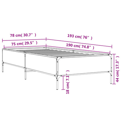 Bedframe bewerkt hout en metaal zwart 75x190 cm
