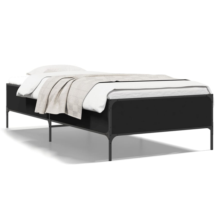 Bedframe bewerkt hout en metaal zwart 75x190 cm