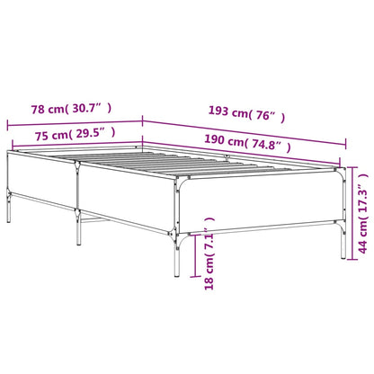 Bedframe bewerkt hout en metaal sonoma eikenkleurig 75x190 cm
