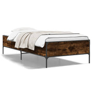 Bedframe 75x190 cm bewerkt hout metaal gerookt eiken