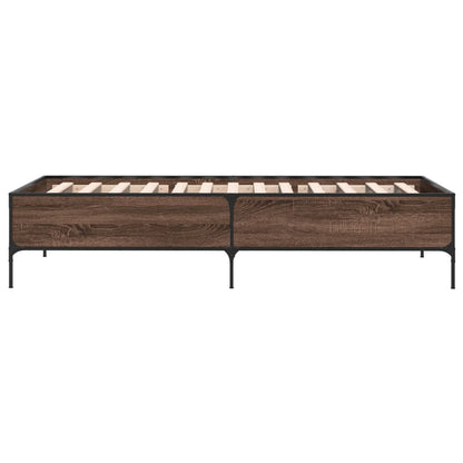Bedframe bewerkt hout en metaal bruin eikenkleurig 75x190 cm