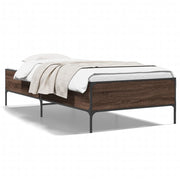 Bedframe 75x190 cm bewerkt hout metaal bruin eiken