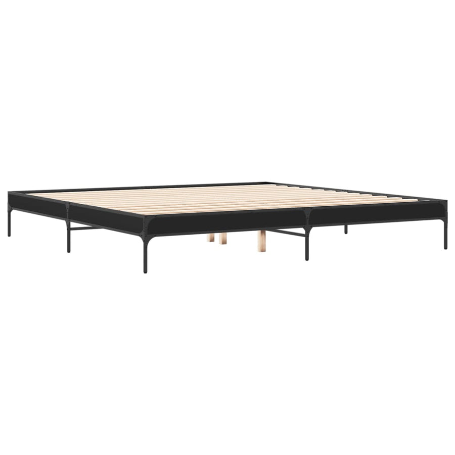 Bedframe bewerkt hout metaal zwart 200x200 cm