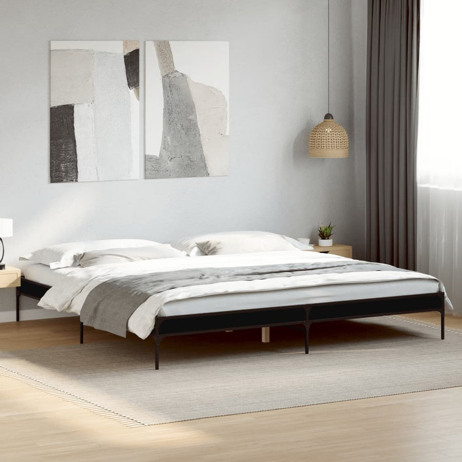 Bedframe bewerkt hout metaal zwart 200x200 cm