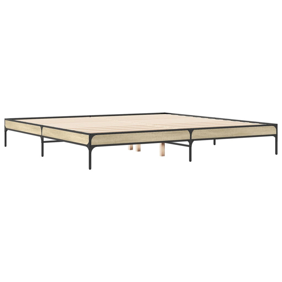 Bedframe bewerkt hout metaal sonoma eikenkleurig 200x200 cm