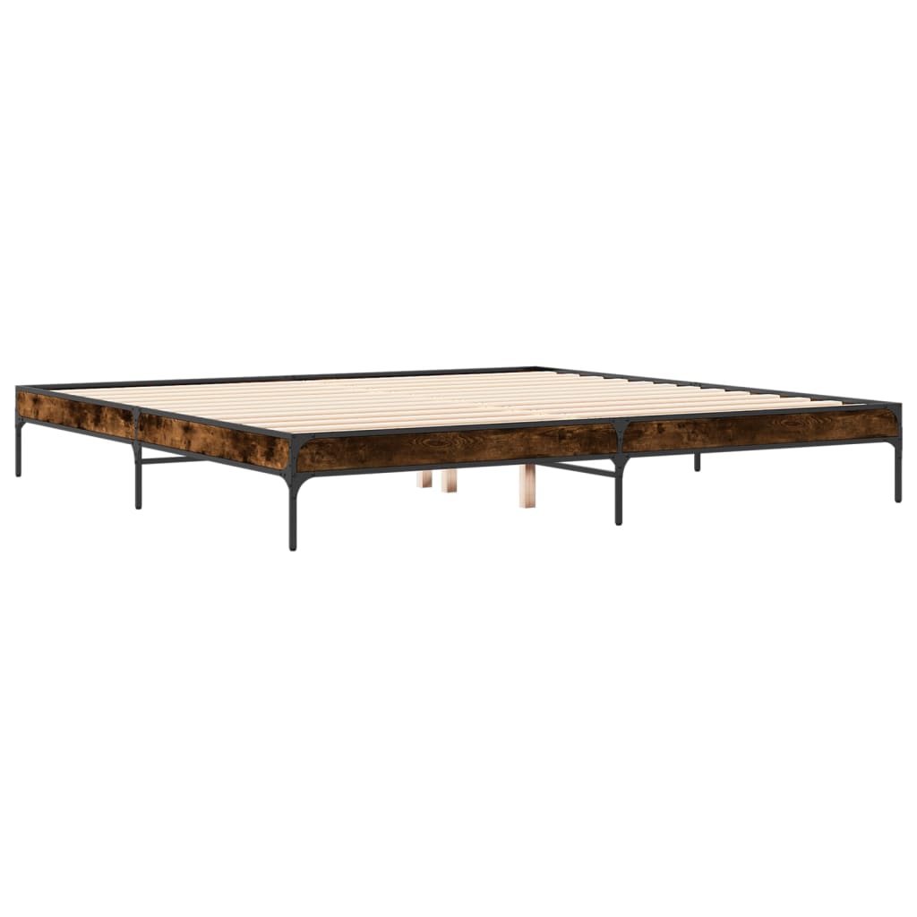 Bedframe bewerkt hout metaal gerookt eikenkleurig 200x200 cm