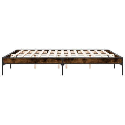 Bedframe bewerkt hout metaal gerookt eikenkleurig 200x200 cm