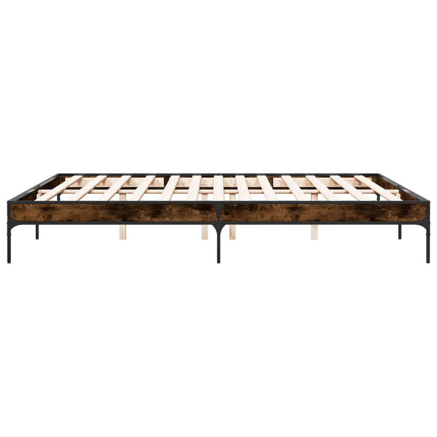Bedframe bewerkt hout metaal gerookt eikenkleurig 200x200 cm