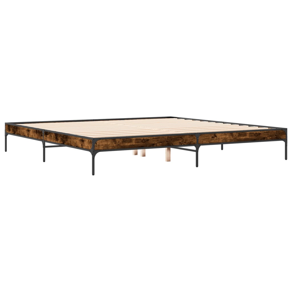 Bedframe bewerkt hout metaal gerookt eikenkleurig 200x200 cm