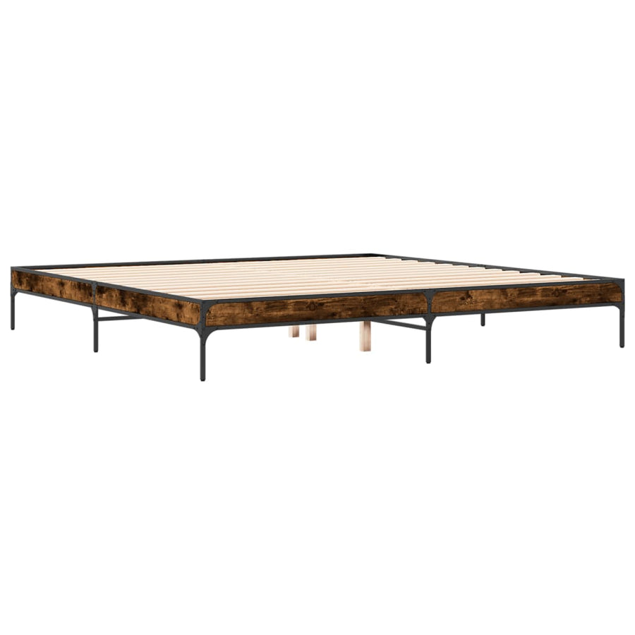Bedframe bewerkt hout metaal gerookt eikenkleurig 200x200 cm
